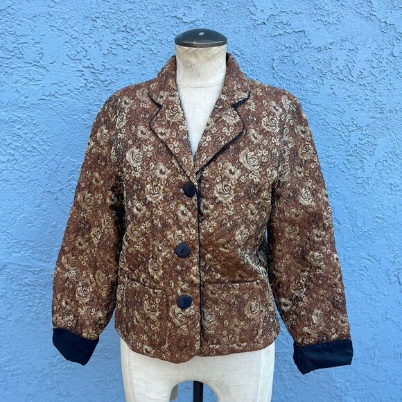 Vintage Floral Quilted Jacket Small Gold floral blazer - Picture 9 of 10